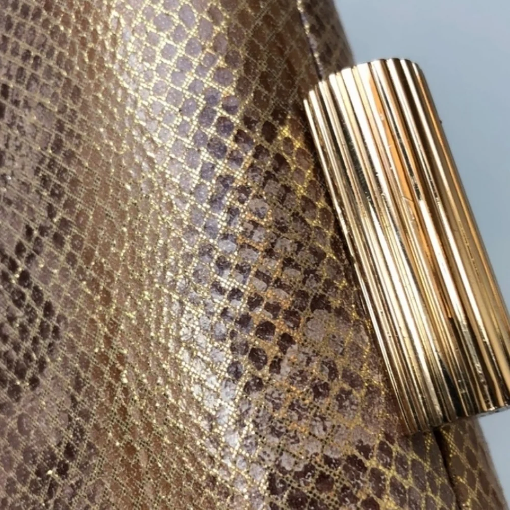 Jessica McClintock Gold Metallic Reptile‎ Chain Strap Clutch Shoulder Bag